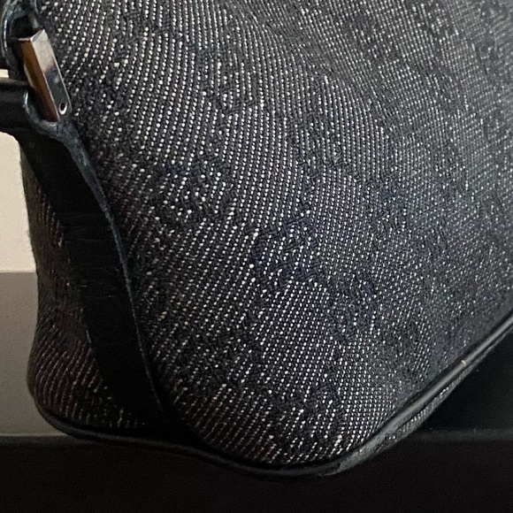 Authentic Vintage GUCCI Logos GG Pattern Canvas/Leather Boat Pochette Black - Picture 6 of 15